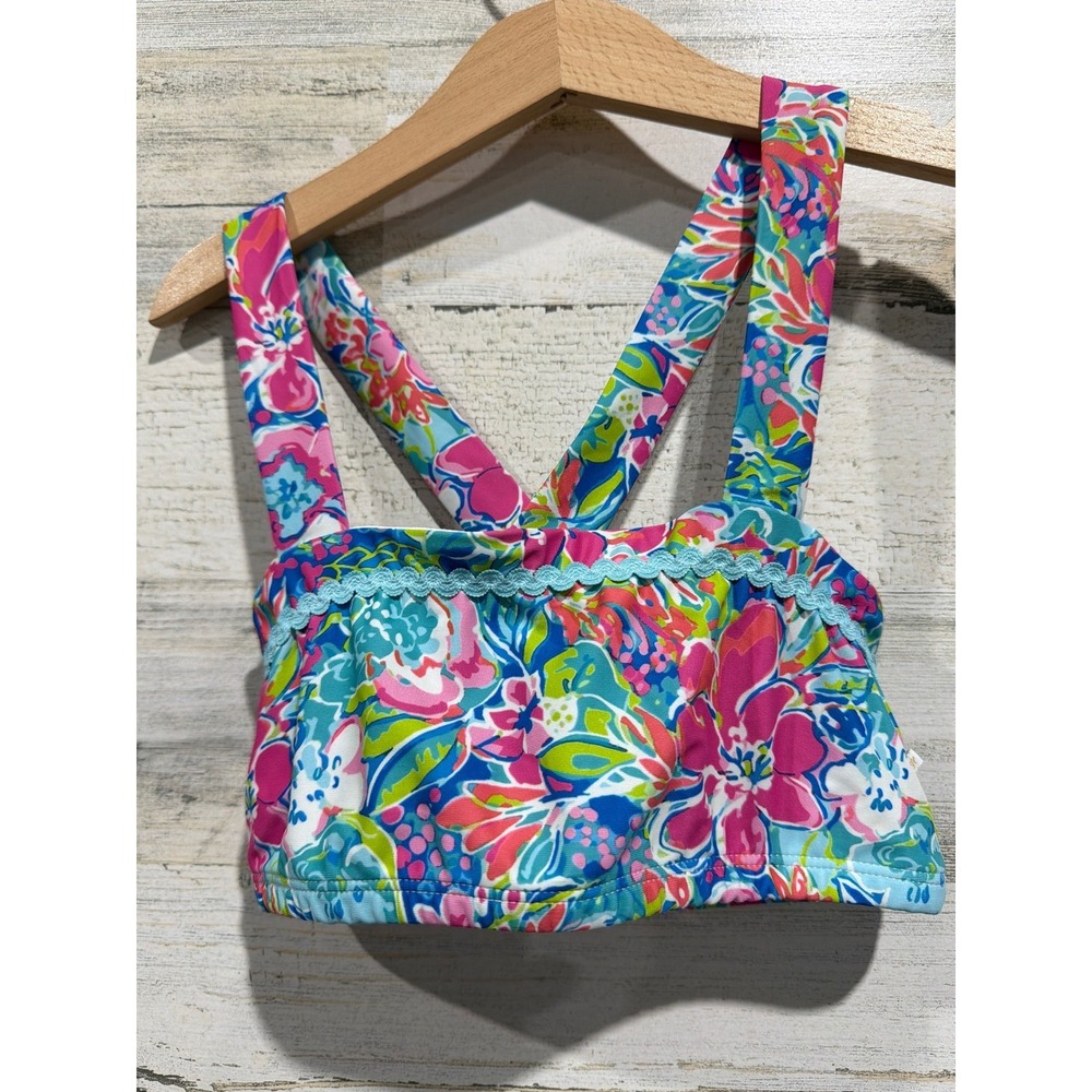 Sweet Honey Swim Top Girls 10 Multi Color Floral Lace Trim Preppy EUC